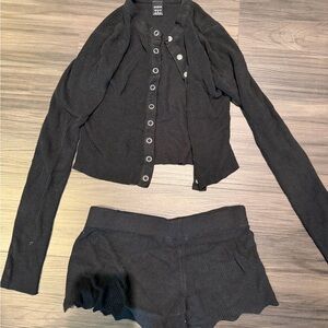 SHEIN Black Button-Up Knit Top